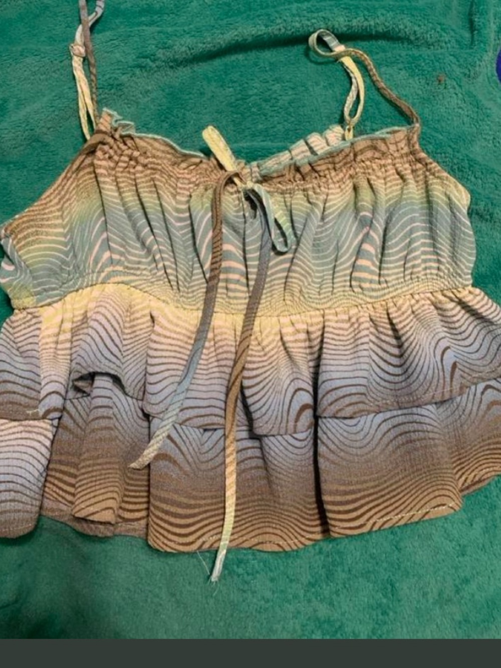 wild fable Multicolor Striped Ruffle Camisole in Green, Yellow and Brown